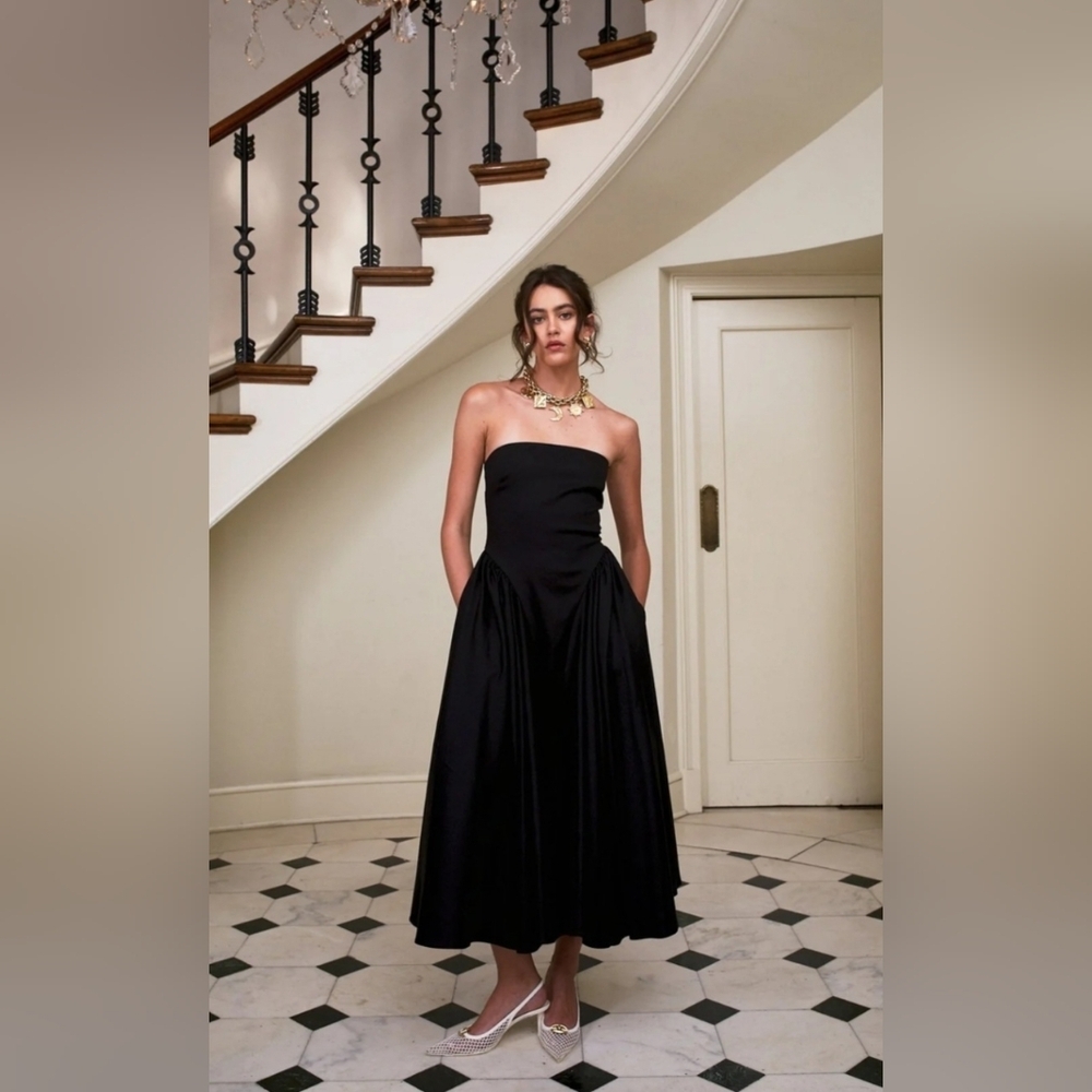 Delfi Collective Iman Strapless Midi Cocktail Dress In Black Size Large